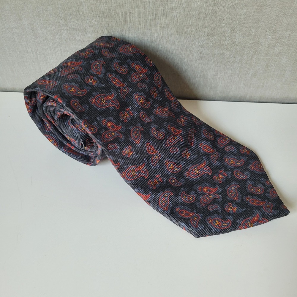 Brooks Brothers Makers Vintage Silk Paisley Tie – Navy Red Gold Printed in Italy